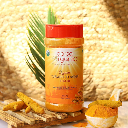 Darsa Organics Raw Turmeric Powder w/Curcumin from India | 7 oz Food Grade PET Jar | Pure Aromatic Ground Haldi | USDA Organic | Ground Turmeric |...
