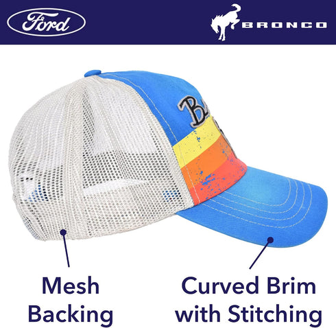 Ford Bronco Embroidered Logo Washed Cotton Adjustable Trucker Hat with Curved Brim, Royal Blue, One Size...