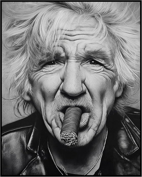 Posterizer 1 pcs-close up black and white portrait of a rugged man smoking 3-Photography Art-Retro Art-Decorations for Bedroom, Office, Living Roo...