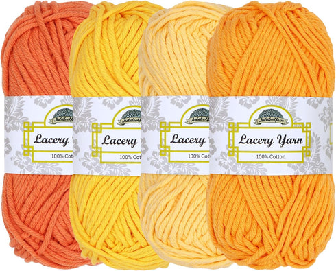 JubileeYarn Lacery Yarn - Chunky Cotton - 100g/Skein - Shades of Yellow - 4 Skeins......