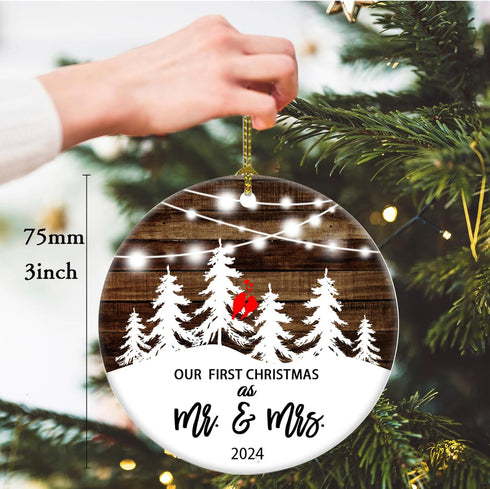 First Christmas Married Ornament 2024 Couple Birds Snow Wedding Ornament Gift for Newlywed Couple 2024 Ornament (3inch Mr mrs)...