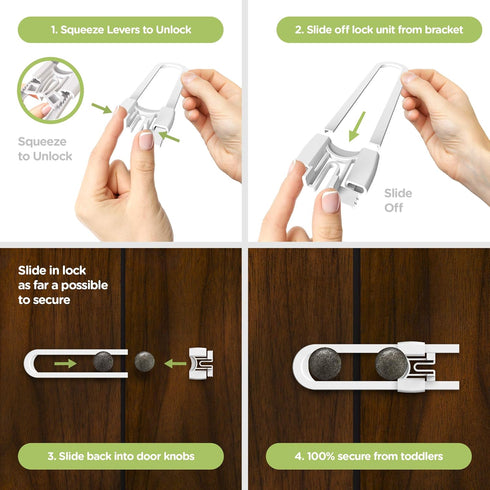 Sliding Cabinet Locks (4-Pack) 8 inch, Multi-Purpose Child Safety Lock by Skyla Homes - No Tools or Drilling Required, Best for Baby Proofing, Str...