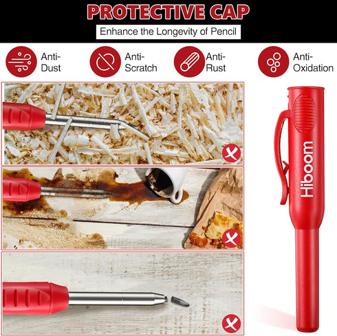 Hiboom 2 Pcs Carpenter Mechanical Pencils Marker with 18 Pcs Refills Construction Woodworking Marking Pens with Built in Sharpener and Protective ...