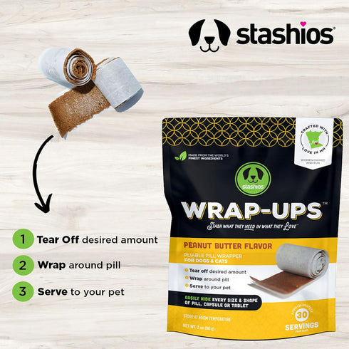 Wrap-Ups: Pill Wrapper - Peanut Butter - 30 Servings Bag, Dogs & Cats, Pet Treat Hides Any Size Pills, All Natural Limited Ingredients, USA...