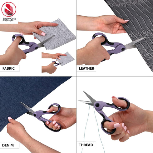 SINGER ProSeries Sewing Fabric Scissors and Craft Detail Scissors Set, Lilac Purple, Set of 2 Sewing Scissors...