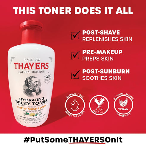 THAYERS Milky Face Toner Skin Care with Snow Mushroom and Hyaluronic Acid, Natural Gentle Facial Toner, for Dry and Sensitive Skin, 355mL...