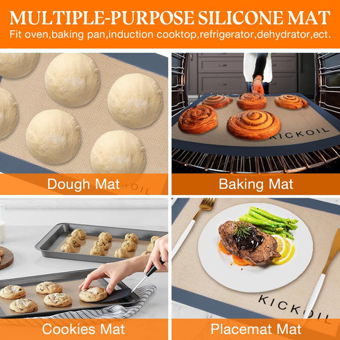 Silicone Baking Mat Large Baking Sheets for Oven 3 Pack-2 Half Sheets Mats +1 Quarter Baking Sheet,Reusable & Non Stick Baking Supplies Bakeware M...