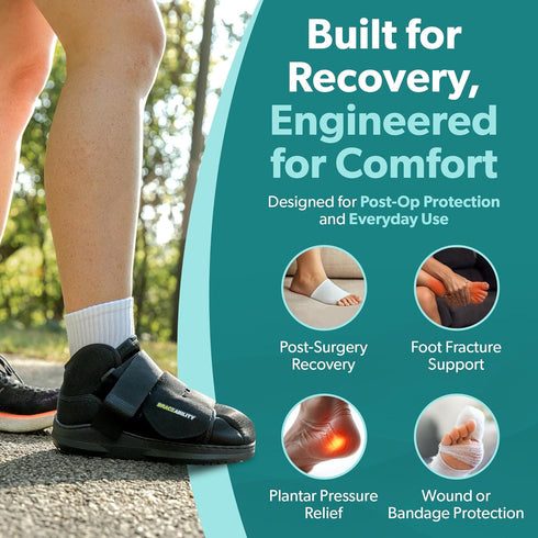 BraceAbility Closed Toe Medical Walking Shoe - Lightweight Broken Toe Cast Boot, Fractured Foot Brace for Metatarsal Stress Fracture, Post-op Buni...