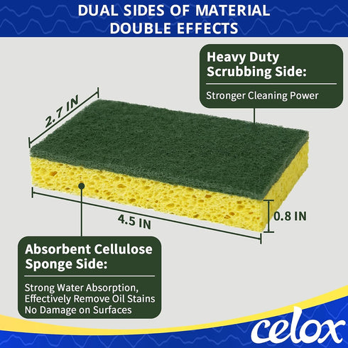 CELOX 6 Pack Dish Sponge for Kitchen, Dual Sided Scrub Heavy Duty, Non Scratch Sponges Perfect for Dishwashing and Household Cleaning, Highly Abso...
