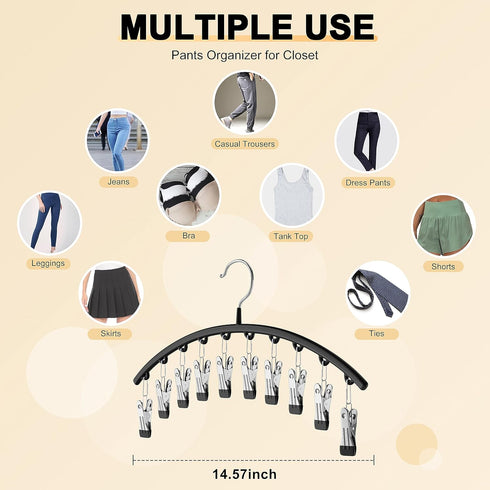 Legging Organizer for Closet, Metal Yoga Pants Hangers 1 Pack w/10 Clips Holds 10 Leggings, Hangers Space Saving Hanging Closet Organizer w/Rubber...