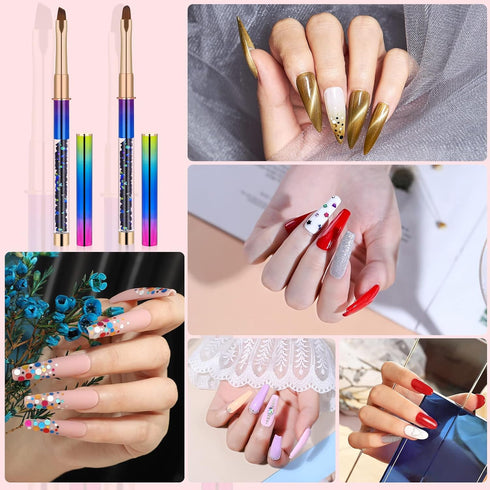 2pcs Nail Art Clean Up Brushes, Painting Brushes for Nails with Round & Angled Head Acrylic Nail Brush Pen Painting Tools for Women Nail Art Desig...