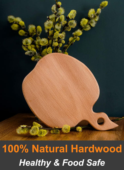 Apple-shaped Solid Wood Cutting Board With Handle For Fruit, Veggies, Cheese – Small Wooden Bread Board, Cheese Serving Platter, Round Charcuterie...