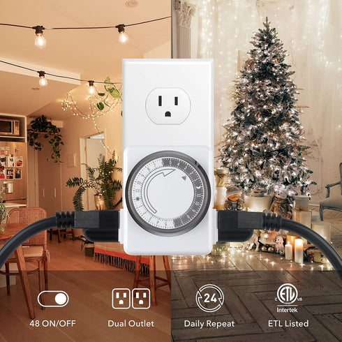 HBN Indoor Timers for Lamps,24 Hour Plug-in Mechanical Indoor Timer for Electrical Outlets,Dual Outlets,15 Minute Intervals,Light Timer for Indoor...