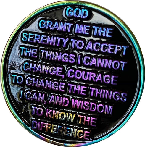 2 Year AA Medallion Reflex Rainbow Plated Black Sobriety Chip II...