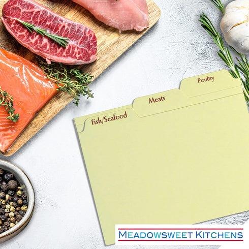 Meadowsweet Kitchens Recipe Card Box Tab Divider Set - Tab Dividers Printed on Neutral Color Card Stock - Set of 9 Tab Dividers for 4x6 Recipe Car...