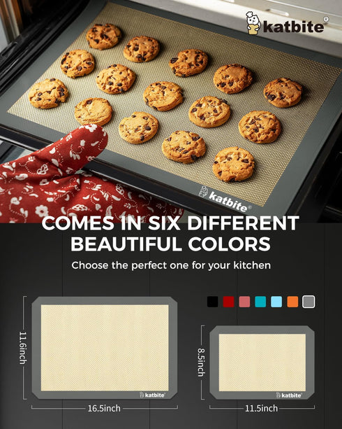 Silicone Baking Mat, Katbite Large Baking Mat Set of 3-2 Half Sheets Mats (11 5/8" x 16 1/2") + 1 Quarter Baking Sheets, Reusable & Nonstick Bakew...