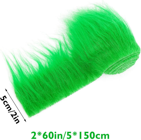 Shaggy Plush Faux Fur Fabric Precut Strips 2x60inch Green Fur Fluffy Fuzzy Craft Fur for Gnomes Beard Santa Claus Hair Dwarf Cosplay Costume DIY C...