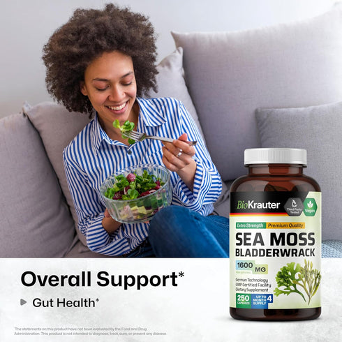 BIO KRAUTER Irish Sea Moss Capsules 1600 mg - 250 Count - Vegan Bladderwrack with Chondrus Crispus Sea Moss Supplement...