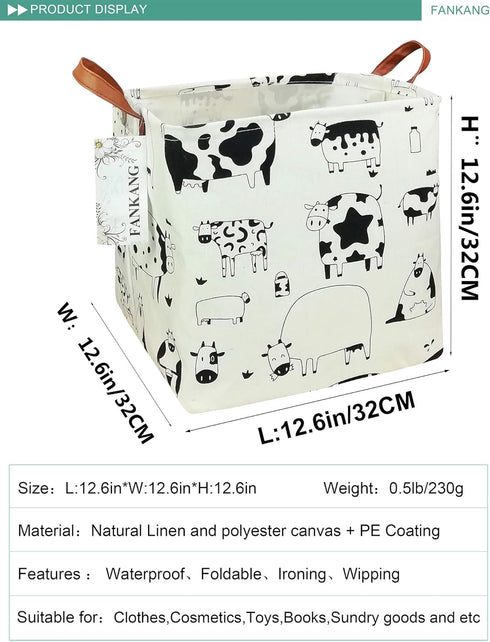 FANKANG Square Nursery Hamper Storage Bins Canvas Laundry Basket Foldable with Waterproof PE Coating Storage Baskets Gift Baskets for Children, Of...
