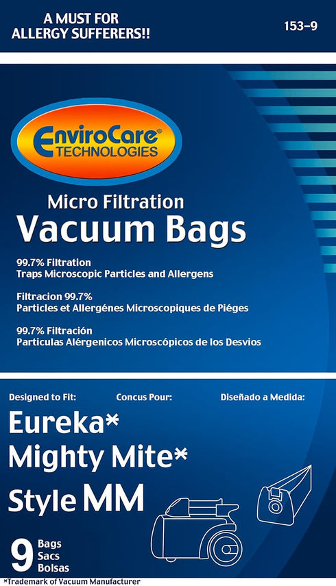 EnviroCare Replacement Micro Filtration Vacuum Bags made to fit Eureka Style MM Eureka Mighty Mite 3670 and 3680 Series Canisters 9 Bags...