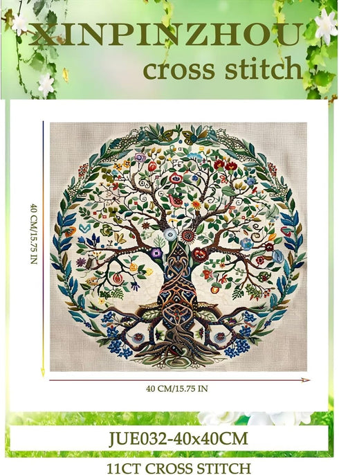 Xinpinzhou Tree of Life 11ct Cross Stitch Kits, 11 CT Funny Pre Printed Counted Stamped Cross Stitch Embroidery Needlepoint Needlework Patterns Ki...