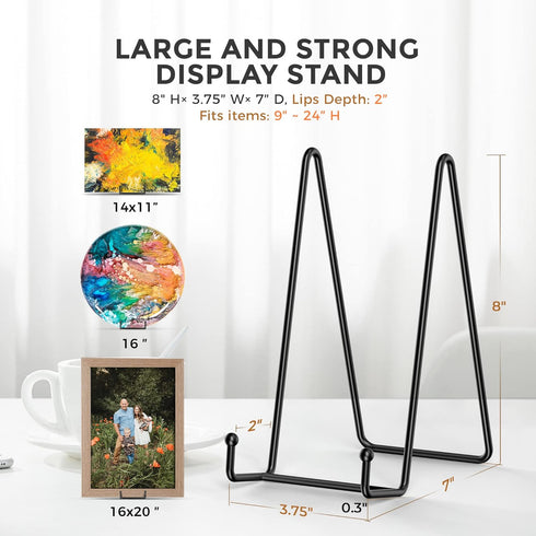 TR-LIFE 4 Pack 8 Inch Large Plate Stands for Display - Plate Holder Display Stand + Metal Frame Holder Stand for Picture, Book, Decorative Plate, ...