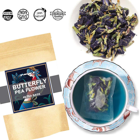 Butterfly Pea Flower Tea Bags, 40 Teabags Premium Dried Butterfly Pea Tea Blue & Purple Tea Natural Taste, GMO Free, Eco-Conscious Tea Bags...