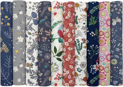 10Pcs Cotton Fabric Squares Bundles 25 x 25 cm Floral Patterns Printed Fabric Patchwork Craft Cloths for Sewing Quilting DIY Needlework Decoration...