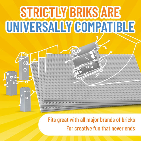 Strictly Briks Classic Stackable Baseplates, Building Bricks for Towers, Shelves, and More, 100% Compatible with All Major Brands, Silver, 4 Base ...
