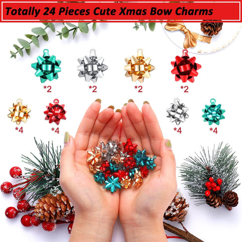 CEALXHENY 25PCS Christmas Charms for Jewelry Making Red Green Xmas Bow Charm Pendants for DIY Earring Bracelet Necklaces Holiday Clothes Sewing Ba...