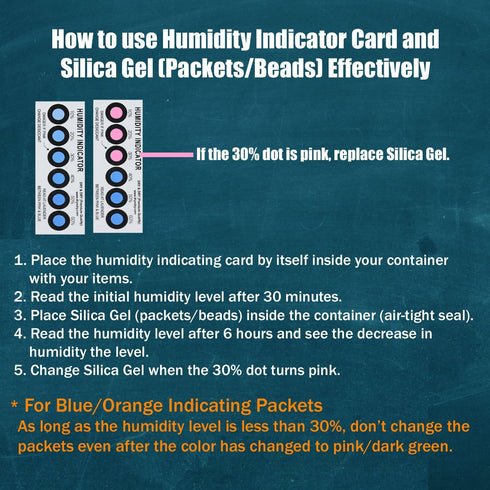 Dry & Dry Premium Humidity Indicator Cards (12 Cards) - 10-60% 6 Spot(Reusable)