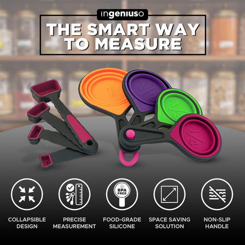 Collapsible Measuring Cups and Nesting Spoons - Adjustable Silicone for Cooking, used for Liquid and Dry Kitchen Items - Portable Portion Control,...