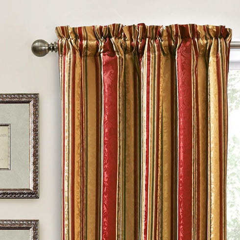 Waverly Traditions Stripe Ensemble Rod Pocket Curtains for Windows in Bedroom, Kitchen, or Living Room, Single Panel, 52" x 84", Crimson...