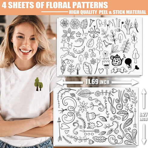 Embroidery Pattern Water Soluble Embroidery Stabilizers, Stick and Stitch Embroidery Paper with Pre-Printed Boho Pattern Transfers for Hand Sewing...
