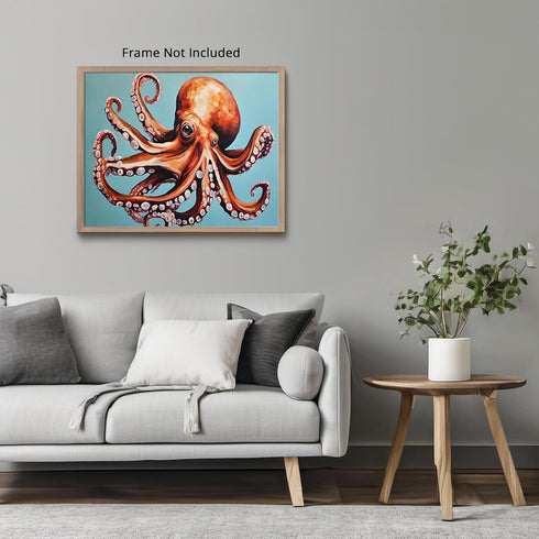 Posterizer 1 pcs- Beautiful orange Octopus with a light blue background-Art for Animal Lovers- Gift for Men Women Teens-decor for Bedroom, Office...