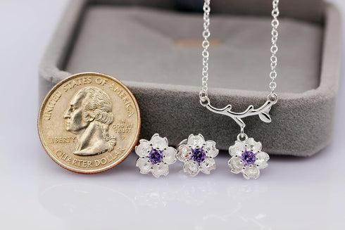 Uloveido Pink Purple Crystal Stone Flower Earrings and Necklace Jewelry Set for Bridal Women White Gold Plated DT340...