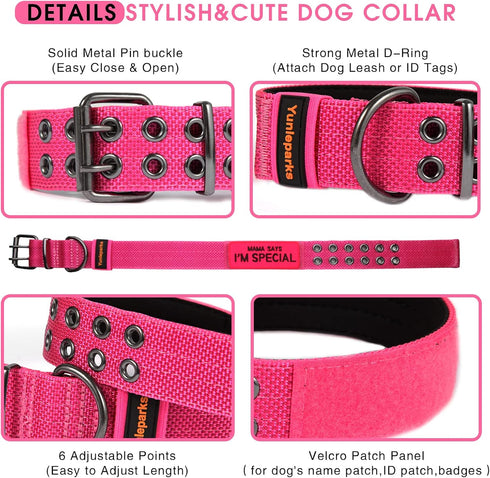 Tactical Dog Collar for Medium Large Dogs,Heavy Duty Metal Buckle Dog Collar,Soft Neoprene Padded Dog Collar,Nylon Wide Dog Collar(X-Large, Pink)...