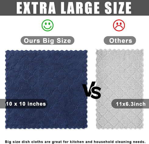 Homaxy 12 Pack Kitchen Dish Cloths (10 x 10 Inches, Navy Blue), Super Soft and Absorbent Coral Velvet Dish Towels, Nonstick Oil Fast Drying Microf...