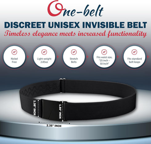 No Show Invisible Elastic Belts for Women & Men 1.5" adjustable Non Slip Fits waist upto 50 Inch. Designed in USA....