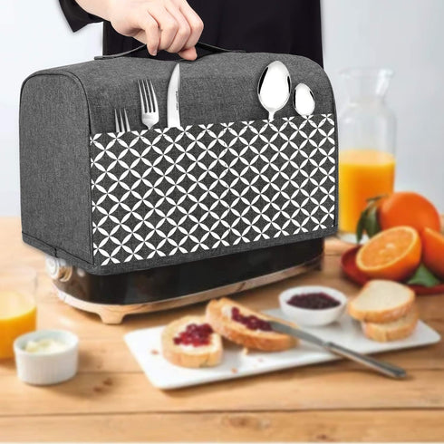 Yarwo 2 Slice Toaster Cover with Pockets and Top Handle, Nylon Toaster Cover Fits for Most Standard 2 slice Toasters, Gray with Grid...