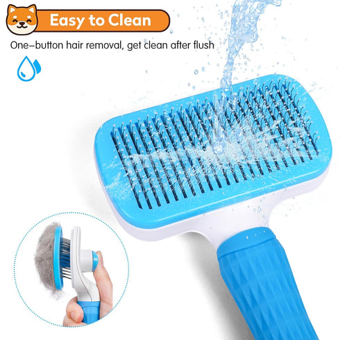Dog & Cat Brush, Self Cleaning Slicker Brush for Pets, Upgraded Dog Brush for Shedding Massaging and Grooming, Removes Loose Undercoat & Portable ...