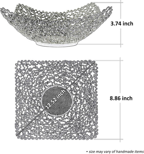 Black Fruit Bowl for Kitchen Counter 8.86 x 3.74 inches, (not large) Decorative Countertop Metal Wire Basket handmade for Fruits, Breads, Snacks...