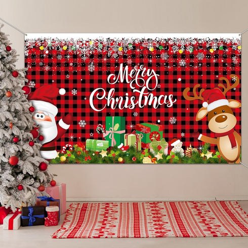 Irenare Christmas Banner Backdrop Santa Claus Reindeer Merry Christmas Banner Indoor for Xmas Holiday Party Photo Booth Photography Wall Hanging D...