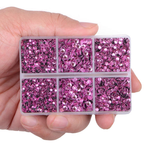 LPBeads 6400 Pieces Hotfix Rhinestones Pink Flat Back 5 Mixed Sizes Crystal Round Glass Gems with Tweezers and Picking Rhinestones Pen...
