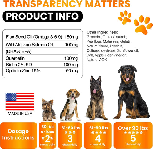 Omega 3 for Dogs - Fish Oil for Dogs Chews - Allergy and Dog Itch Relief - Dog Anti Shedding Supplement - Joint Health Treatment - Dog Skin and Co...