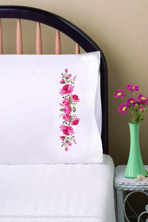 Tobin Stamped Pillowcases, Pink Floral, 20" x 30" Embroidery Kit...