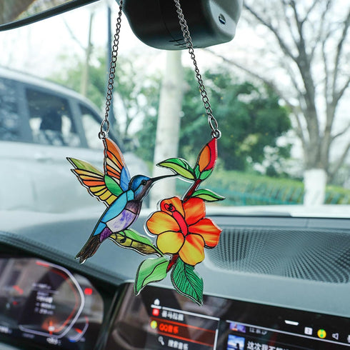Cute Hummingbird Car Mirror Hanging Ornament Car Interior Accessories Rear View Charms Ornament Bird Lovers Gift (Hummingbird)...
