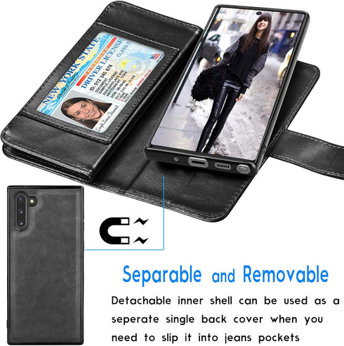 Galaxy Note 10 Case, Galaxy Note 10 Wallet Case, Luxury Cash Credit Card Slots Holder Carrying Folio Flip PU Leather Cover [Detachable Magnetic Ha...