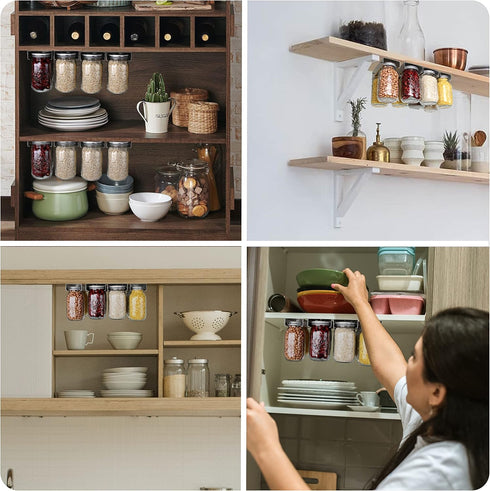 Mason Jar Organizer, Canning Rack for 4 8 12 16 24 32 64 oz, Under Cabinet and Pantry Food Storage Hanger Accessories(2Pcs-Regular-Long)...
