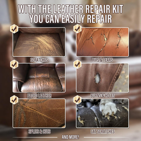 ARCSSAI ARCSSAL Brown Leather Repair Kit for Furniture, Leather Couch Repair Kit for Sofa, Jacket, Car Seats and Purse with Super Easy Instruction...